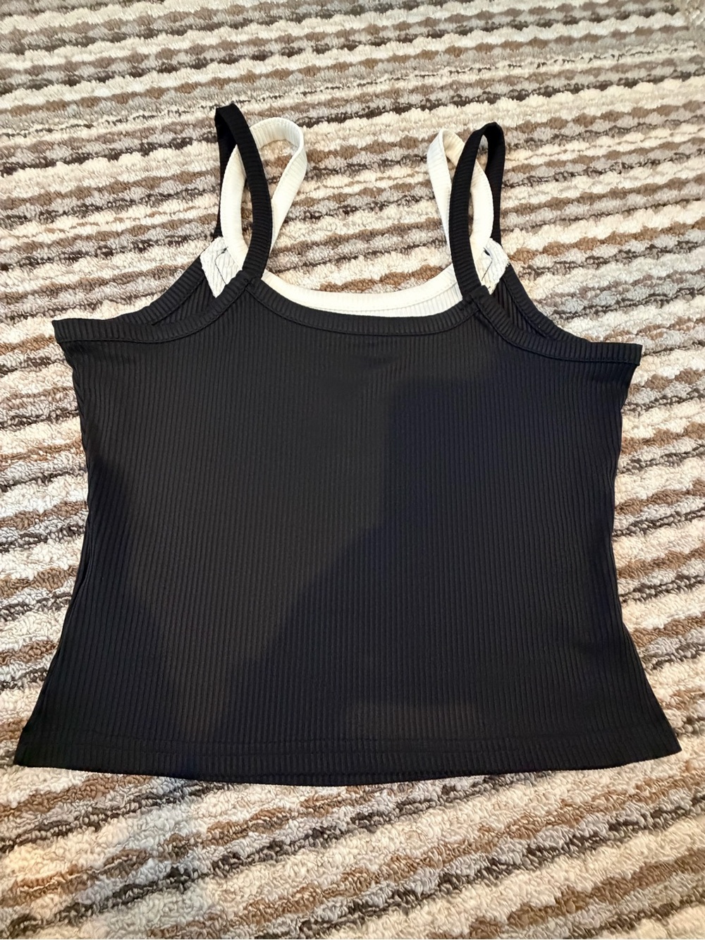 SHEIN Black Ribbed Double-Strap Tank Top with White Inner Straps